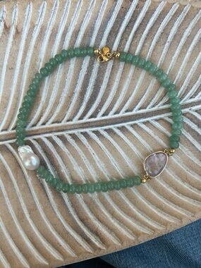 Mayamar Freshwater Pearl Quartz, 24 Karat Gold and Aventurine Stone Necklace NEW